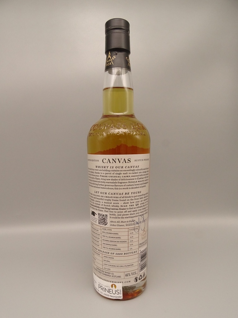 Canvas Blended Malt (13-24yo) American Oak Barrels & Spanish Orange Wine casks (3yrs) 46%