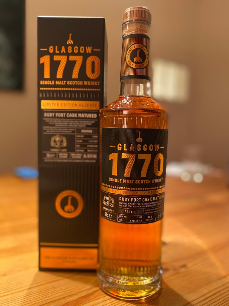 1770 Glasgow Distillery Peated 2017/2025 4y 1st Fill Bourbon, 4y Ruby Port HH 17/802 "WFL 10th Anniversary" 58,4%