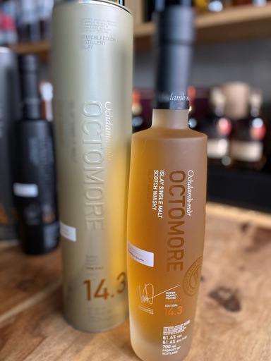 Octomore 14.3 Islay Barley 214,2ppm 50% 1st Fill American Whiskey Casks 50% 2nd Fill Wine Casks 61,4%